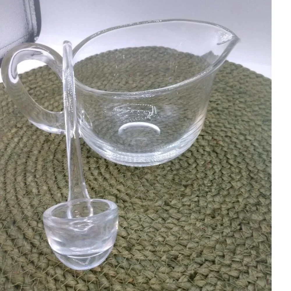 Vintage Krosno Poland Art Glass Sauce,Gravy boat, syrup server, pitcher w/Laddle